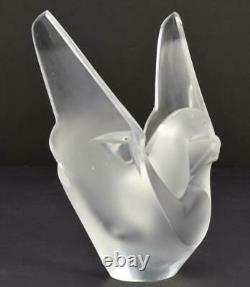 Lalique, France, SYLVIE Two Doves Frosted Crystal Vase, 8 1/4 Tall
