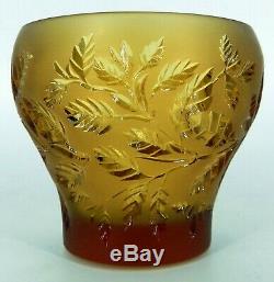 Lalique France Signed Art Glass Romarin Amber Color Votive Vase Beautiful