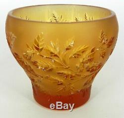 Lalique France Signed Art Glass Romarin Amber Color Votive Vase Beautiful