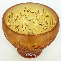 Lalique France Signed Art Glass Romarin Amber Color Votive Vase Beautiful