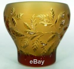 Lalique France Signed Art Glass Romarin Amber Color Votive Vase Beautiful