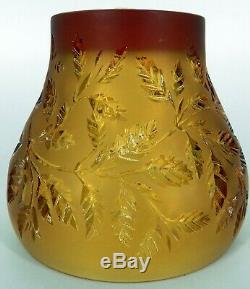 Lalique France Signed Art Glass Romarin Amber Color Votive Vase Beautiful
