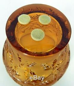 Lalique France Signed Art Glass Romarin Amber Color Votive Vase Beautiful