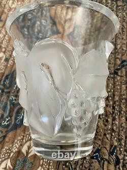 Lalique France Signed Saumur Leaf & Grapes Crystal Pattern Vase Mint