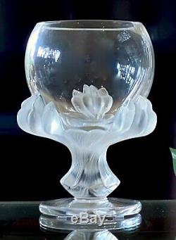 Lalique French Crystal Bagheera Lion's Paw Vase Mint Condition Signed Authentic