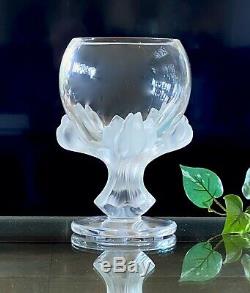 Lalique French Crystal Bagheera Lion's Paw Vase Mint Condition Signed Authentic