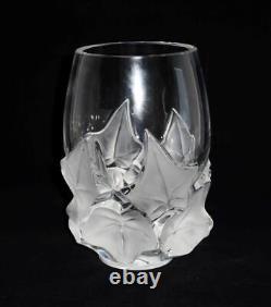 Lalique French Crystal HEDERA Frosted Ivy Leaves Vase, 7 Tall