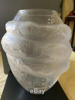 Lalique French Crystal Marina Vase Mint Signed Authentic Underwater Scenes + Box