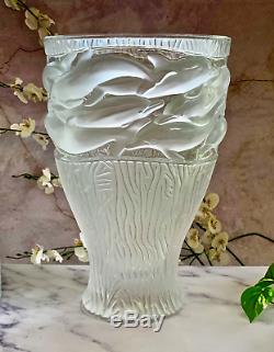 Lalique French Crystal Oceania Dolphins Vase Large 14 24lb Mint Signed Gorgeous