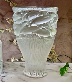 Lalique French Crystal Oceania Dolphins Vase Large 14 24lb Mint Signed Gorgeous