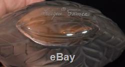 Lalique Frosted Crystal Filicaria Foliate Vase Signed -4.5H Mint in Box