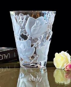 Lalique Ispahan Roses Vase Finest French Crystal 9.5 Tall Signed Mint Gorgeous