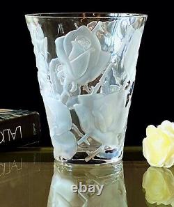 Lalique Ispahan Roses Vase Finest French Crystal 9.5 Tall Signed Mint Gorgeous