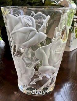 Lalique Ispahan Roses Vase Finest French Crystal 9.5 Tall Signed Mint Gorgeous