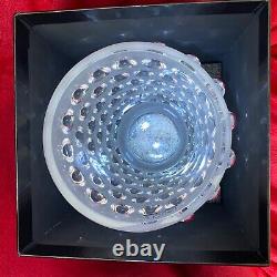Lalique Mossi clear & frosted glass vase with original label and box, stunning