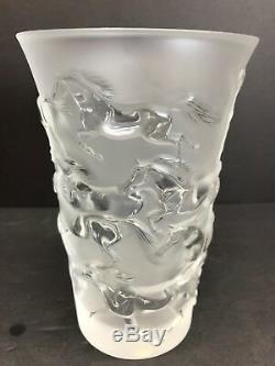 Lalique Mustang Heavy Crystal Vase Wild Horses Gallops Signed