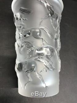 Lalique Mustang Heavy Crystal Vase Wild Horses Gallops Signed