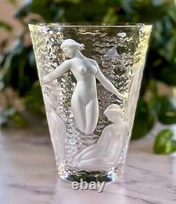 Lalique Ondines Crystal Nudes Vase Large, Heavy, Gorgeous! Signed, Authentic