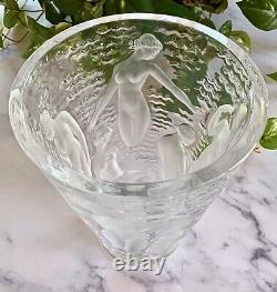 Lalique Ondines Crystal Nudes Vase Large, Heavy, Gorgeous! Signed, Authentic