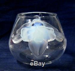 Lalique Orchidee Clear Vase with Opalescent Orchids