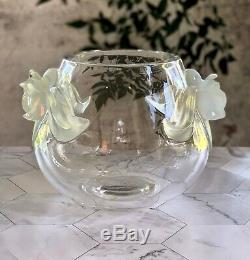 Lalique Orchidee (Orchid) Vase Clear Crystal with attached Opalescent Orchids