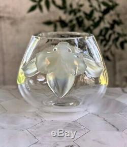 Lalique Orchidee (Orchid) Vase Clear Crystal with attached Opalescent Orchids