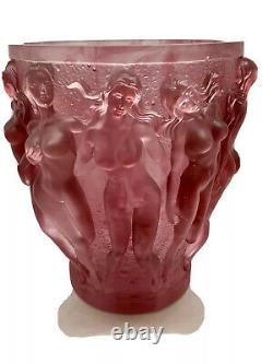 Lalique Style Art Nouveau Female Nudes Bacchantes Vase H10 Red Ombré