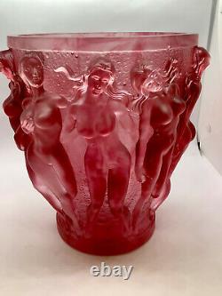 Lalique Style Art Nouveau Female Nudes Bacchantes Vase H10 Red Ombré