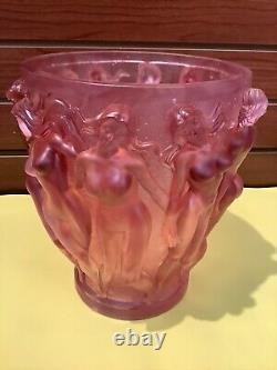 Lalique Style Art Nouveau Female Nudes Bacchantes Vase H10 Red Ombré