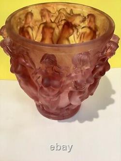 Lalique Style Art Nouveau Female Nudes Bacchantes Vase H10 Red Ombré