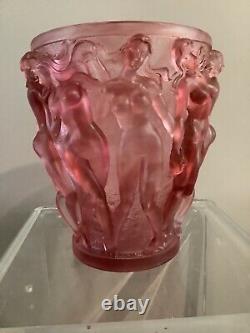 Lalique Style Art Nouveau Female Nudes Bacchantes Vase H10 Red Ombré