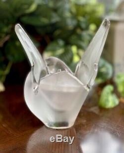 Lalique Sylvie Doves Vase with Frog Flower Insert Mint Signed Authentic Gorgeous