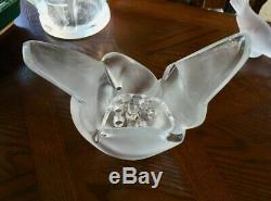 Lalique Sylvie Doves Vase with Frog Flower Insert Mint Signed Authentic Gorgeous