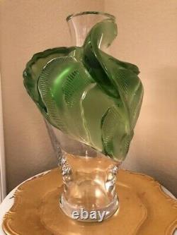 Lalique Tanega Green Leaf Vase Retail 14,000USD Mint