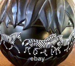 Lalique Tanzania Vase with Black & White Enameled Zebra Decoration Signed MINT