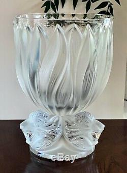 Lalique Three (3) Jaguars Vase Large Heavy Mint Condition Signed & Numbered