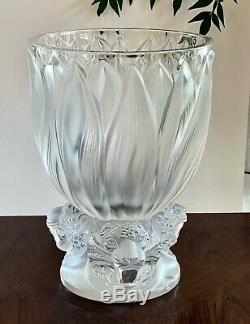 Lalique Three (3) Jaguars Vase Large Heavy Mint Condition Signed & Numbered