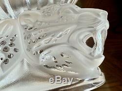 Lalique Three (3) Jaguars Vase Large Heavy Mint Condition Signed & Numbered