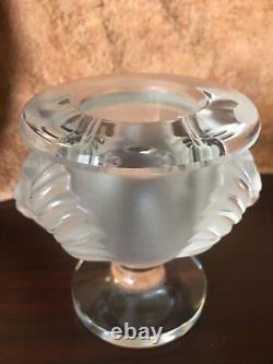 Lalique Vintage Lighter Holder Or Small Vase Double Lion Head No Lighter