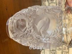 Lalique french crystal bagatelle vase, SIGNED. Frosted 12 birds in nest