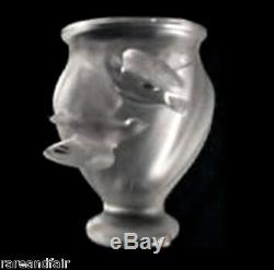 Lalique signed bird vase with two flying birds on front