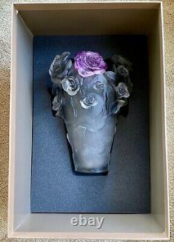 Large 13.8 Daum Rose Passion Vase Silver Gray Ltd Edition Pate de Verre Crystal