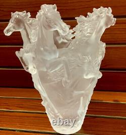 Large 16/16/25cm Pate De Verre Clear Horse Vase Nancy Daum Style Heavy Signed