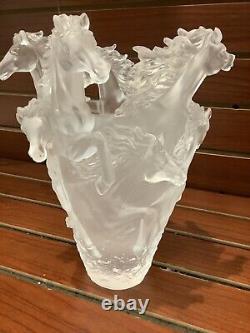 Large 16/16/25cm Pate De Verre Clear Horse Vase Nancy Daum Style Heavy Signed