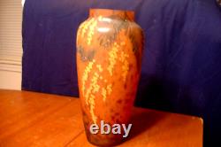 Large Antique 12 1/2 French Art Glass LORRAIN Enameled & Molted Vase