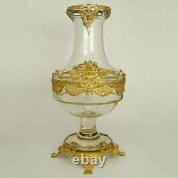 Large Antique French Gilt Bronze Ormolu Empire Style Glass Baluster Vase