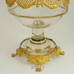 Large Antique French Gilt Bronze Ormolu Empire Style Glass Baluster Vase