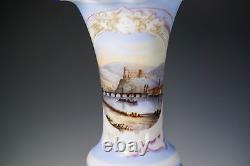 Large Antique Hand Painted Scenic Castle French Opaline Glass Vase 14 1/2