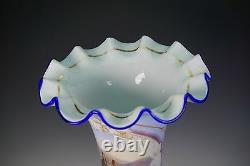 Large Antique Hand Painted Scenic Castle French Opaline Glass Vase 14 1/2