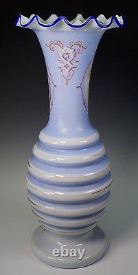 Large Antique Hand Painted Scenic Castle French Opaline Glass Vase 14 1/2